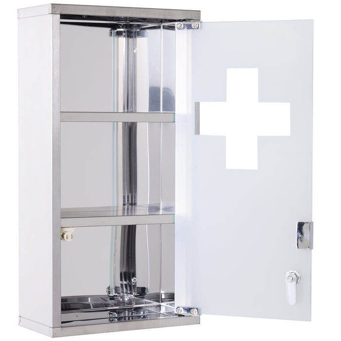 Lockable Wall-Mounted Medicine Cabinet — Safety Glass Door, Silver, 48cm