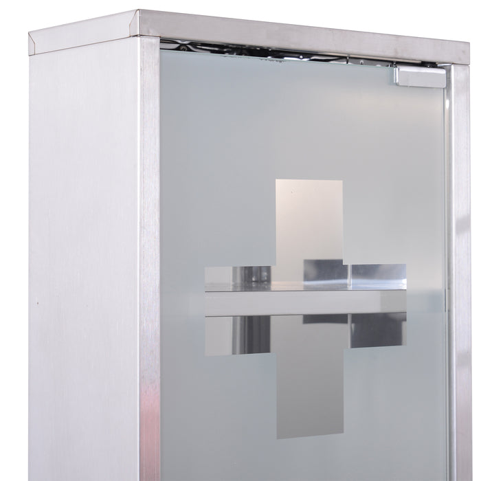 Lockable Wall-Mounted Medicine Cabinet — Safety Glass Door, Silver, 48cm