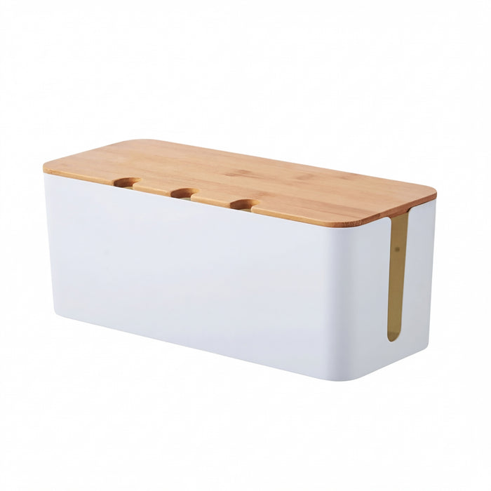 Large Cable Management Box – Wooden‑Style Cord Organizer for Power Strips, TV, Computer & USB Hub
