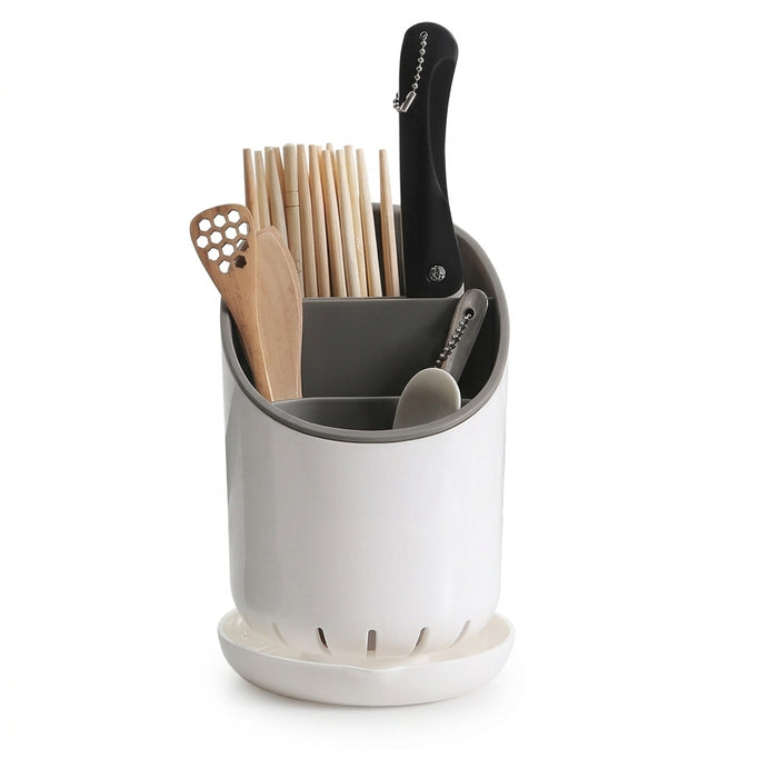 Chopstick Holder with Drain Tray — Tableware Storage Rack, Plastic Kitchen Organiser