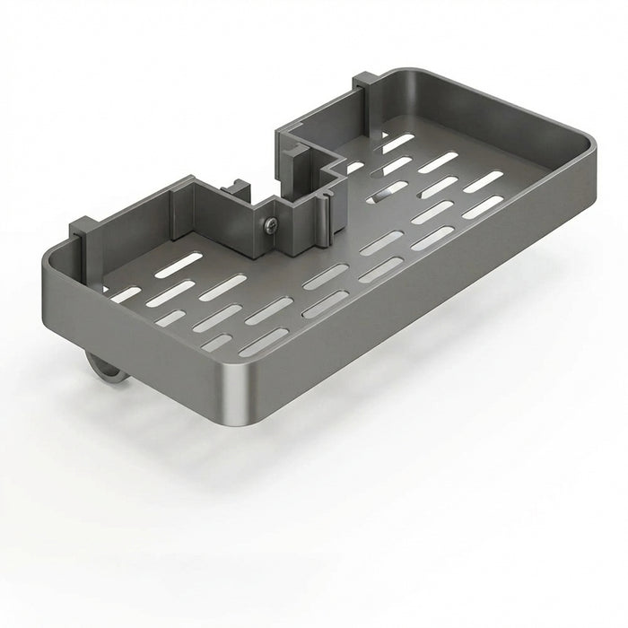 No‑drill aluminium shower caddy with towel rod option — single or double