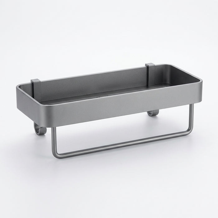 No‑drill aluminium shower caddy with towel rod option — single or double