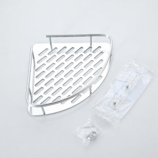 Tension-Mounted Stainless Steel Corner Shower Caddy — Single Tier