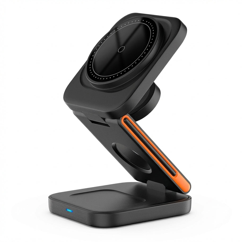 3‑in‑1 Foldable Magnetic Fast Wireless Charger Stand for iPhone 12–17, Apple Watch & AirPods