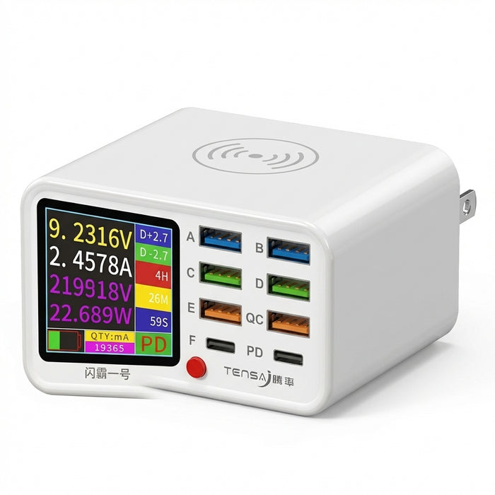 8-Port Wireless Fast Charging Station — 15W Wireless, 65W Total, PD & QC