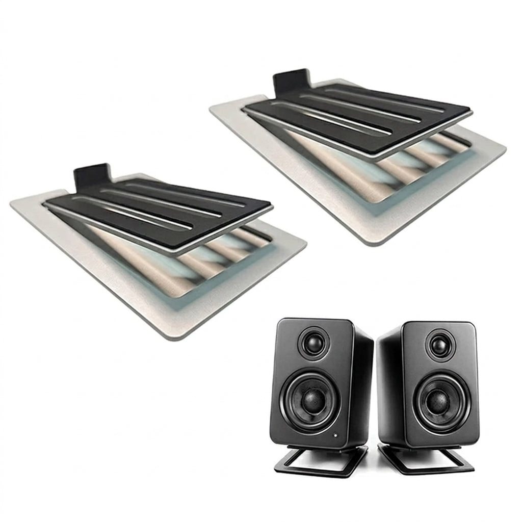 Pair of Desktop Speaker Stands — 16° Tilt, Aluminium Alloy, Anti‑Vibration Pads