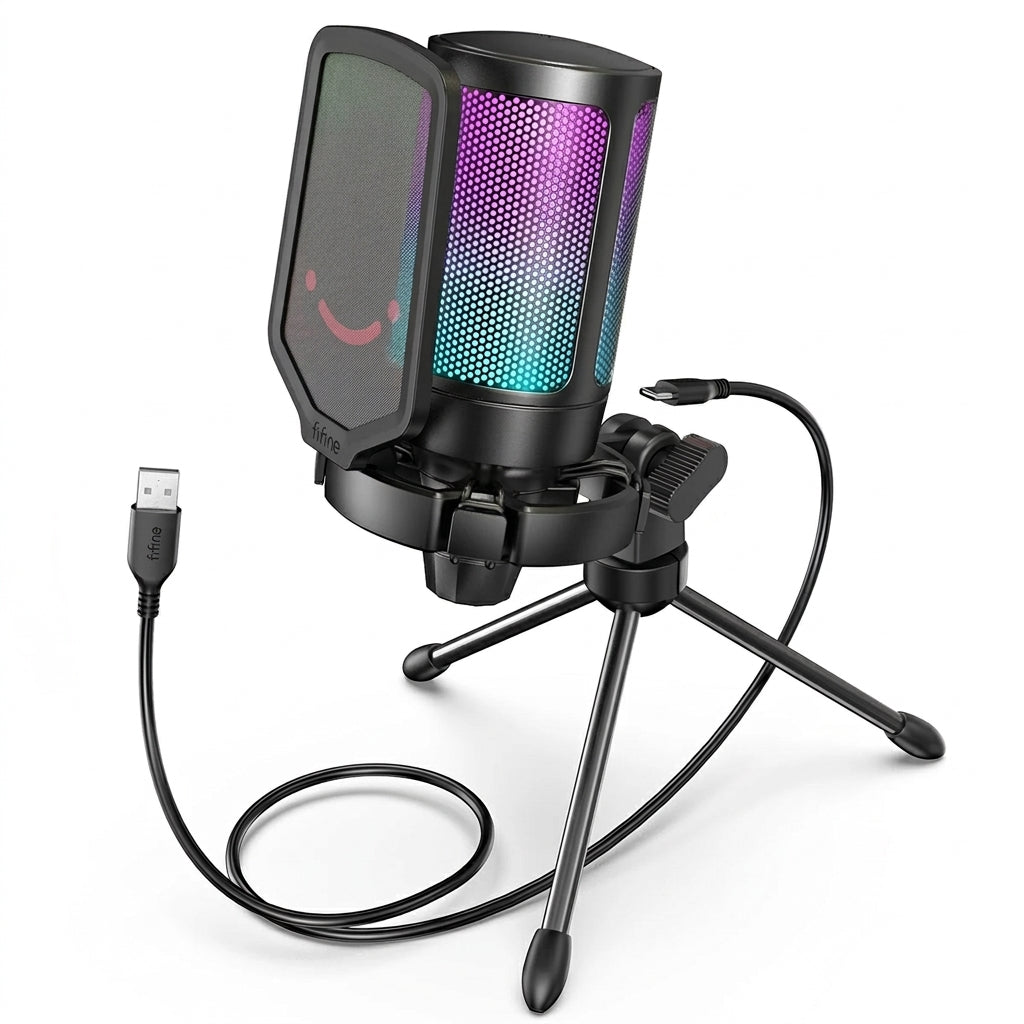 USB Condenser Gaming Microphone A6V – USB Type‑C, Pop Filter & Shock Mount