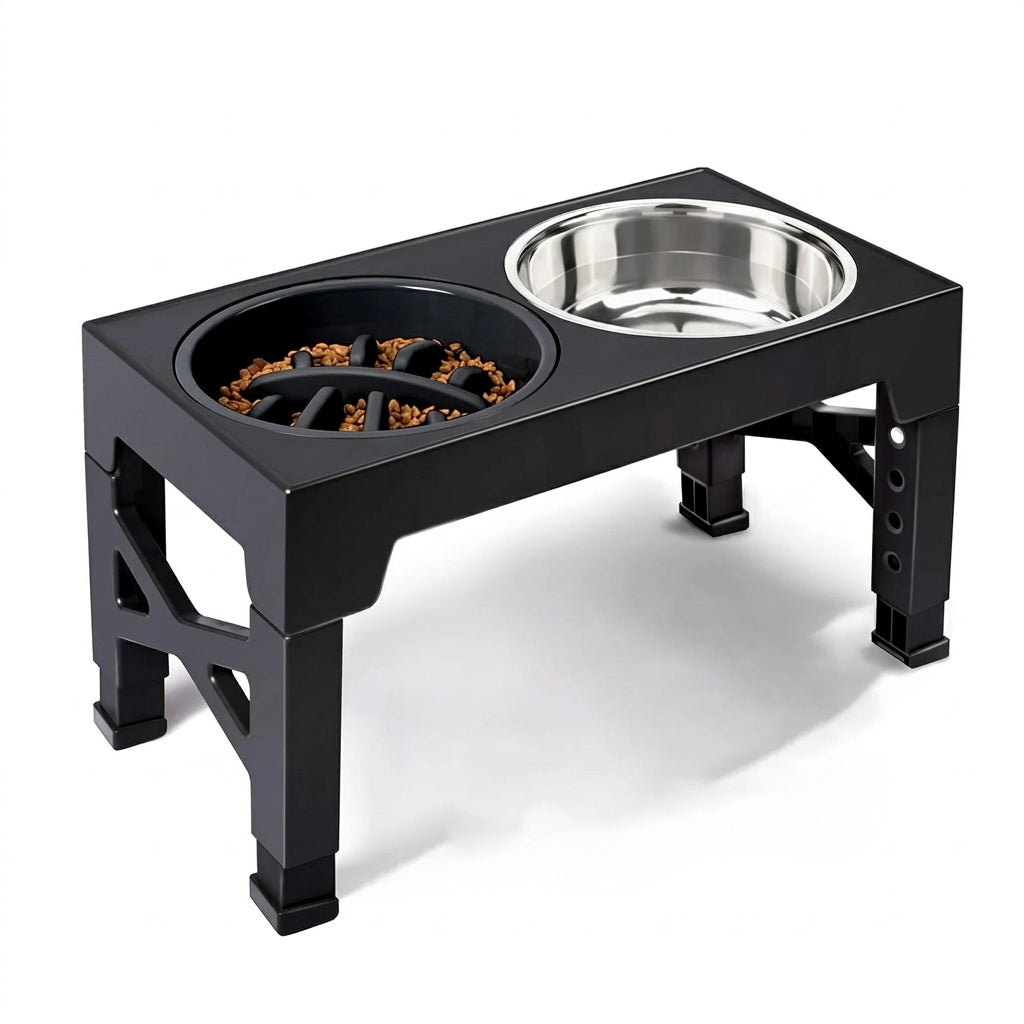 Adjustable Elevated Dog Feeder with Double Stainless Steel Bowls — Small to Large Dogs