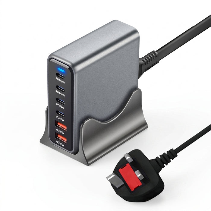 470W 6‑Port GaN Desktop Charger — 4C+2A USB‑C PD Fast Charge for Phones, Tablets & Laptops