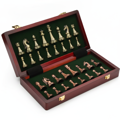 High-end 30cm Antique Bronze Chess Set — Foldable Solid Wood Box & Weighted Alloy Pieces