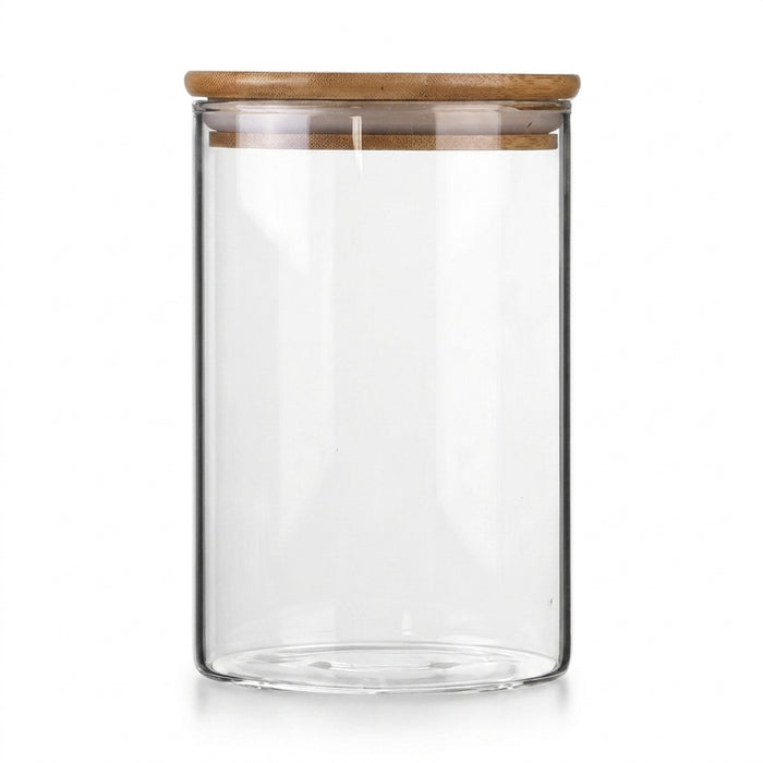 Glass Food Storage Jar with Wood Lid — Airtight Kitchen Storage (250/400/520/1000ml)