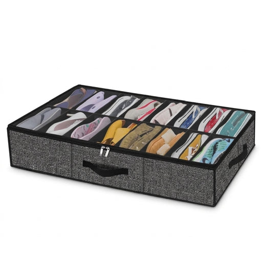 Under-Bed Shoe Storage Organiser for 12 Pairs, Foldable with Clear Window and Reinforced Handles